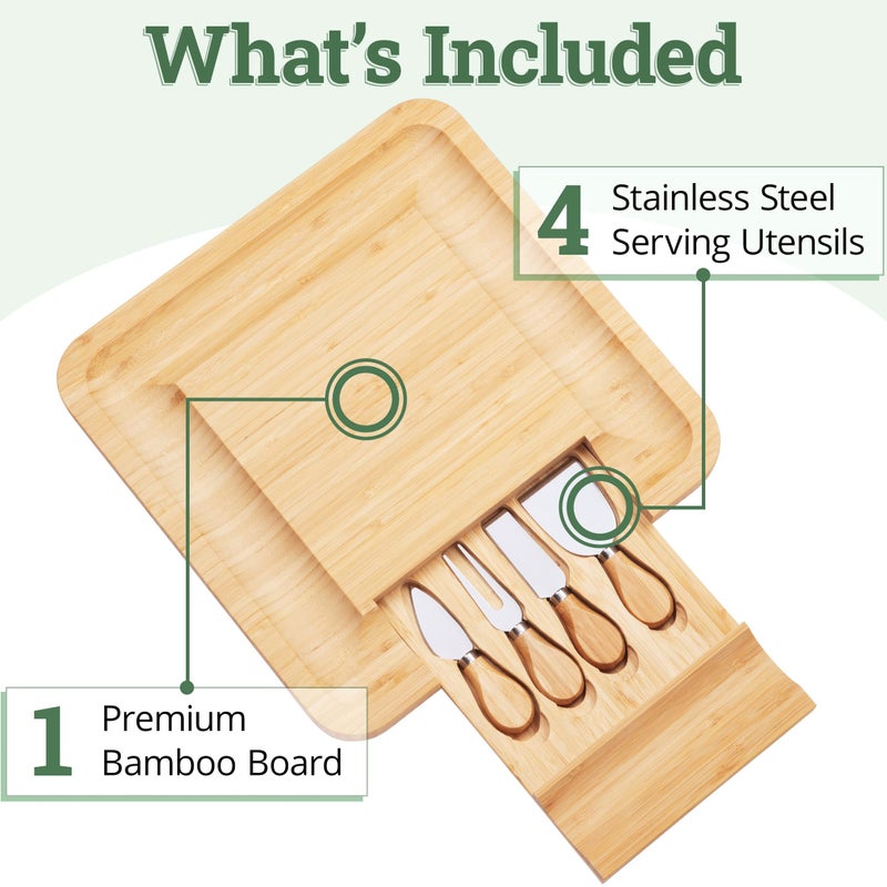 Dynamic Gear Charcuterie Board Gift Set, Bamboo Cheese Board With Cutlery, Includes Stainless Steel Serving Utensils, Cheese Platter and Serving Tray, Suitable for Wedding, Gift for Couples, and Housewarming Gifts - Image 2